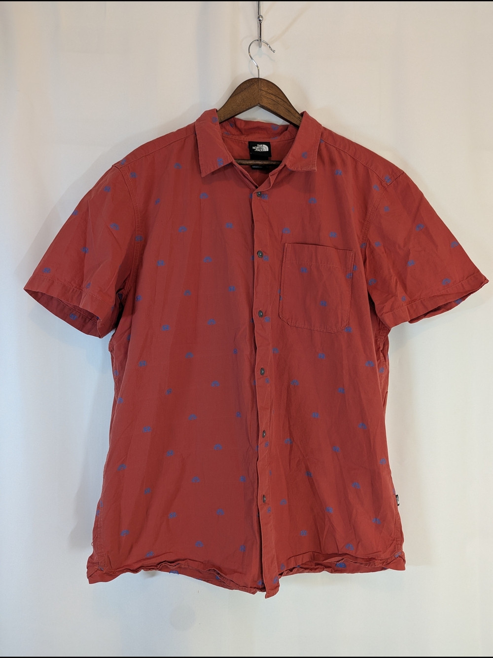 The North Face Mens XL Rust Red Geodesic Dome Print Short Sleeve Shirt